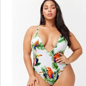 One piece white & multi color swim by forever 21